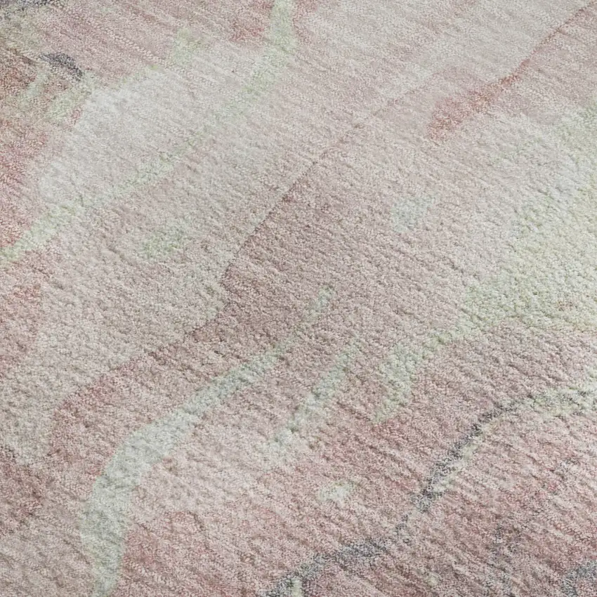 Pink And Beige Abstract Washable Area Rug With UV Protection Photo 2