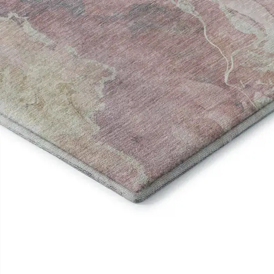 Pink And Beige Abstract Washable Area Rug With UV Protection Photo 6