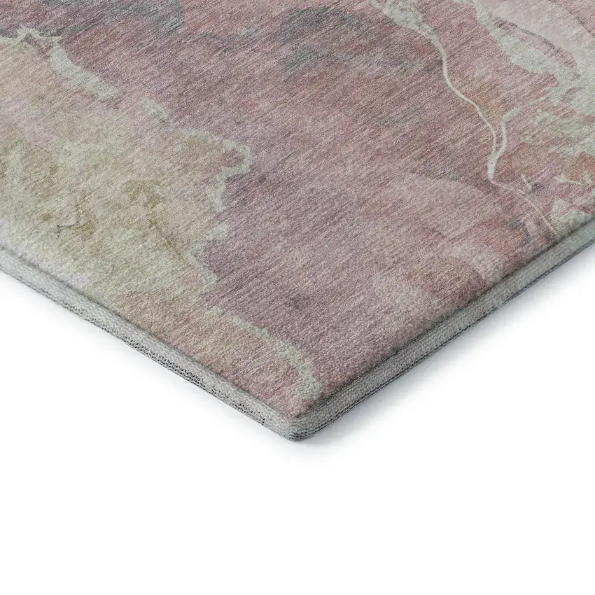 Pink And Beige Abstract Washable Area Rug With UV Protection Photo 6