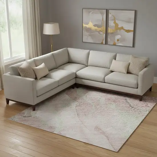 Pink And Beige Abstract Washable Area Rug With UV Protection Photo 2