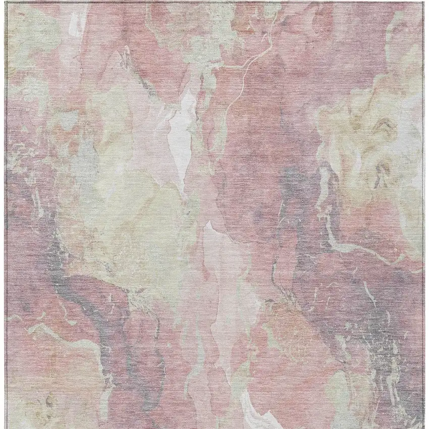 Pink And Beige Abstract Washable Indoor Outdoor Area Rug Photo 6