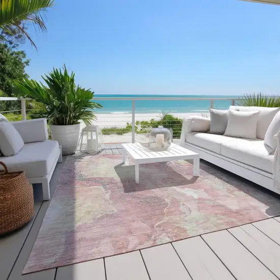 Pink And Beige Abstract Washable Indoor Outdoor Area Rug Photo 7