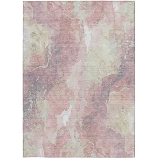 Pink And Beige Abstract Washable Indoor Outdoor Area Rug Photo 8