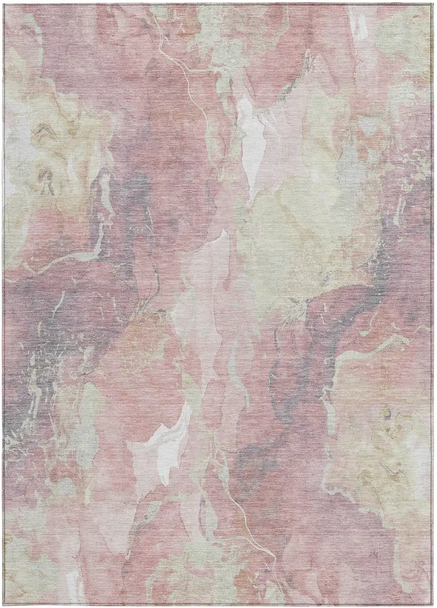 Pink And Beige Abstract Washable Indoor Outdoor Area Rug Photo 8