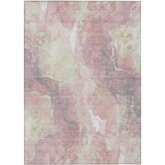 Pink And Beige Abstract Washable Indoor Outdoor Area Rug Photo 1