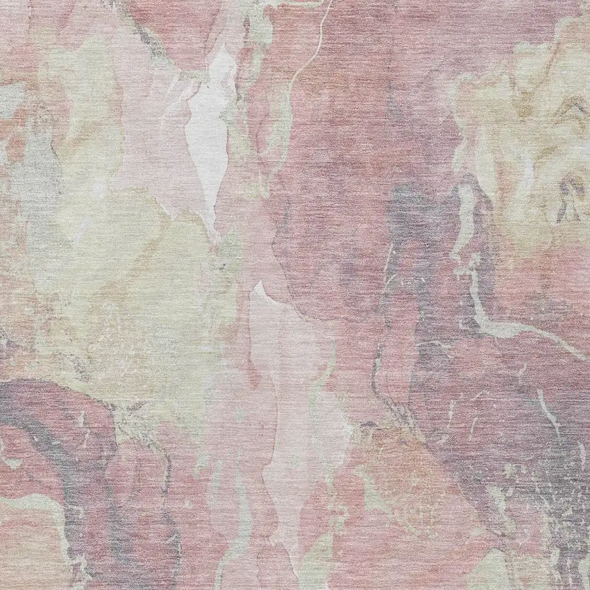 Pink And Beige Abstract Washable Indoor Outdoor Area Rug Photo 6
