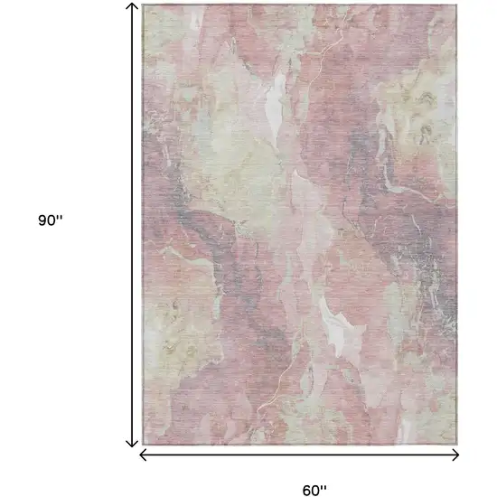 Pink And Beige Abstract Washable Indoor Outdoor Area Rug Photo 8