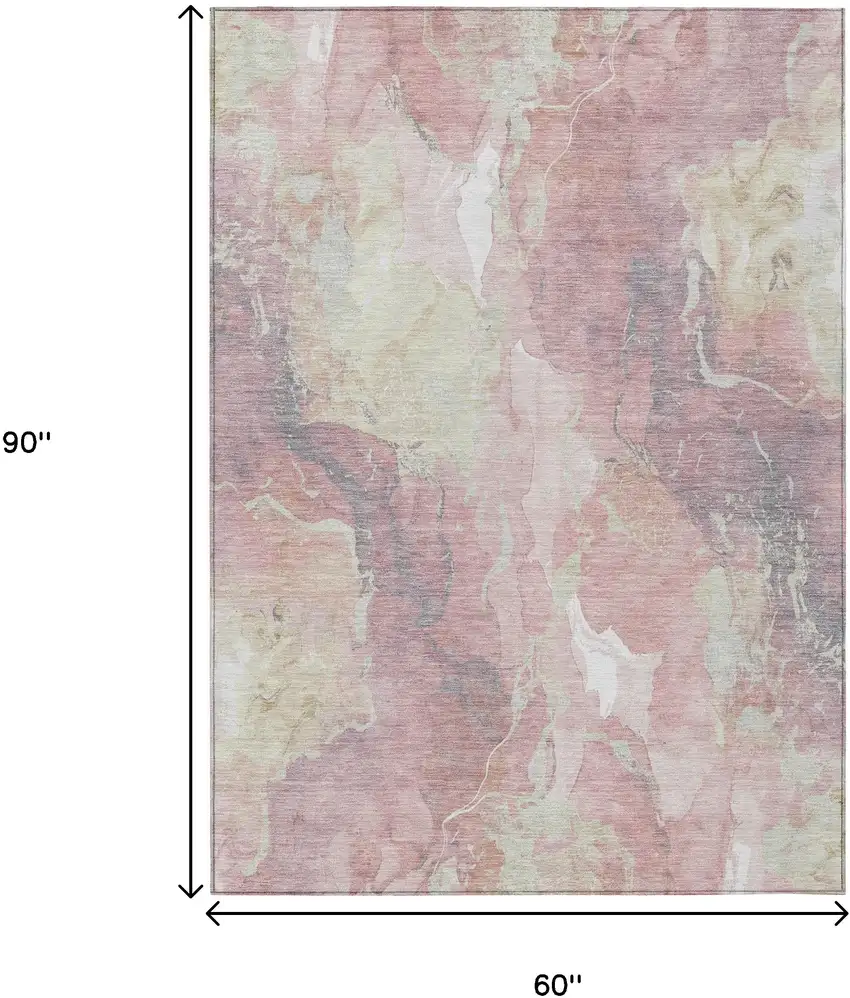 Pink And Beige Abstract Washable Indoor Outdoor Area Rug Photo 8