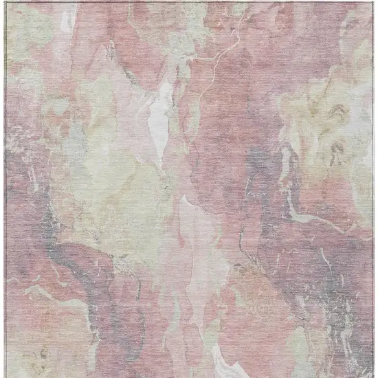 Pink And Beige Abstract Washable Indoor Outdoor Area Rug Photo 9