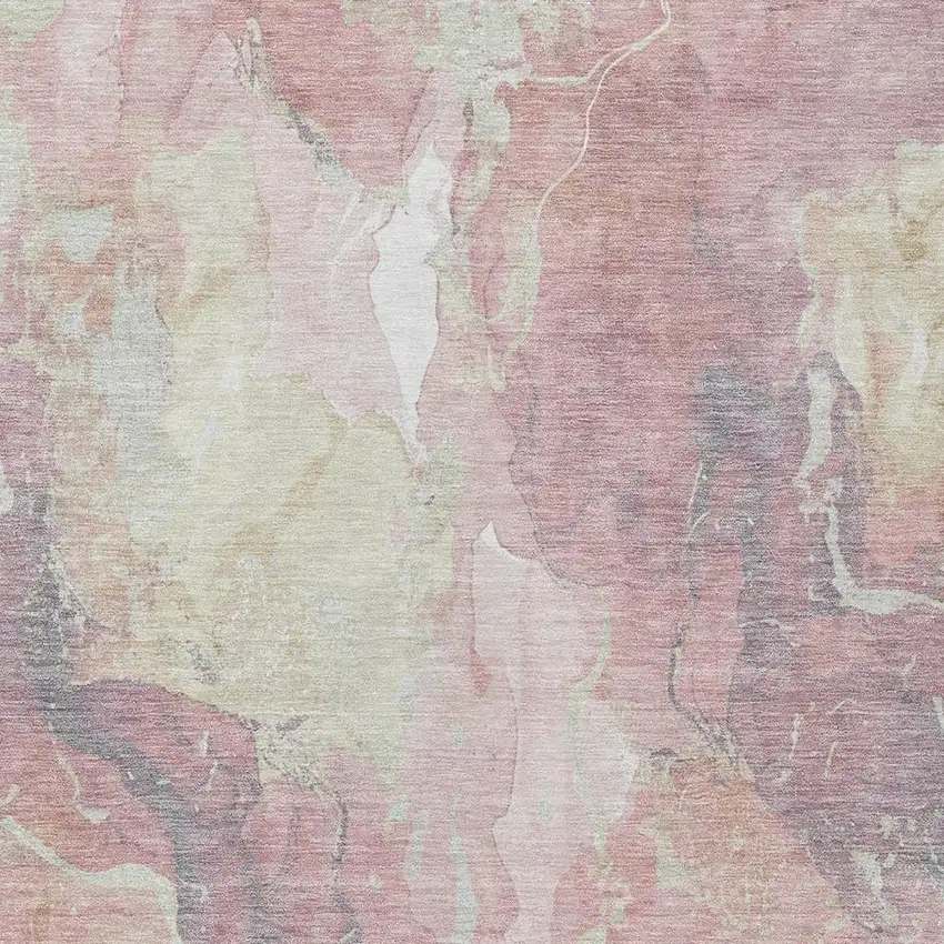 Pink And Beige Abstract Washable Indoor Outdoor Area Rug Photo 3