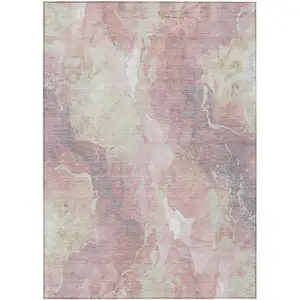 Photo of Pink And Beige Abstract Washable Indoor Outdoor Area Rug