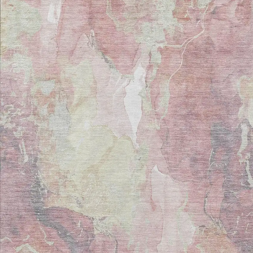 Pink And Beige Abstract Washable Indoor Outdoor Area Rug Photo 3