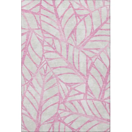 Pink And Beige Floral Washable Area Rug With UV Protection Photo 3