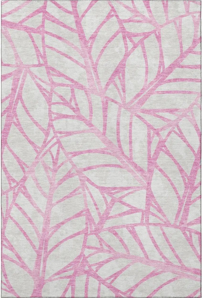 Pink And Beige Floral Washable Area Rug With UV Protection Photo 3