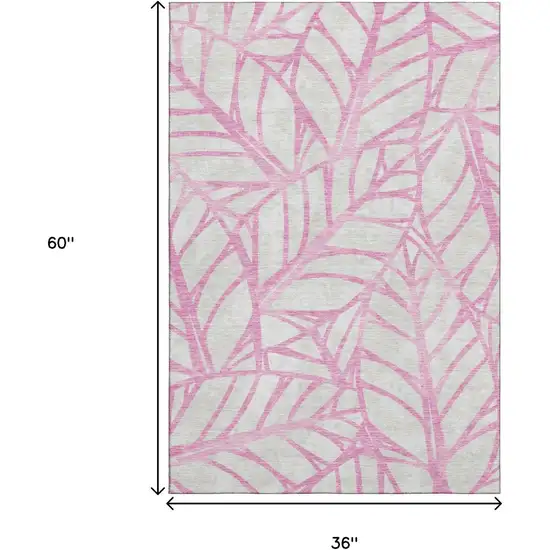 Pink And Beige Floral Washable Area Rug With UV Protection Photo 3