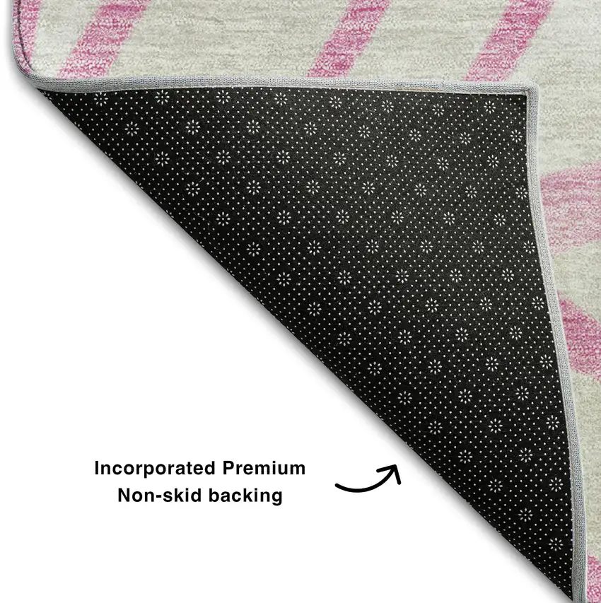 Pink And Beige Floral Washable Area Rug With UV Protection Photo 6