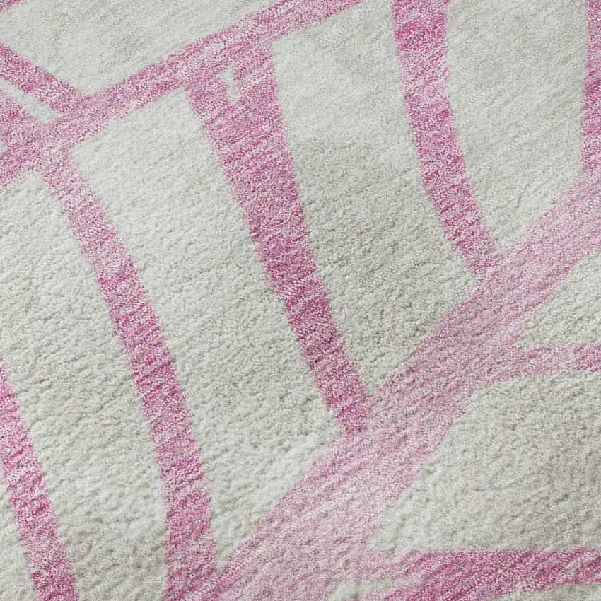 Pink And Beige Floral Washable Area Rug With UV Protection Photo 8