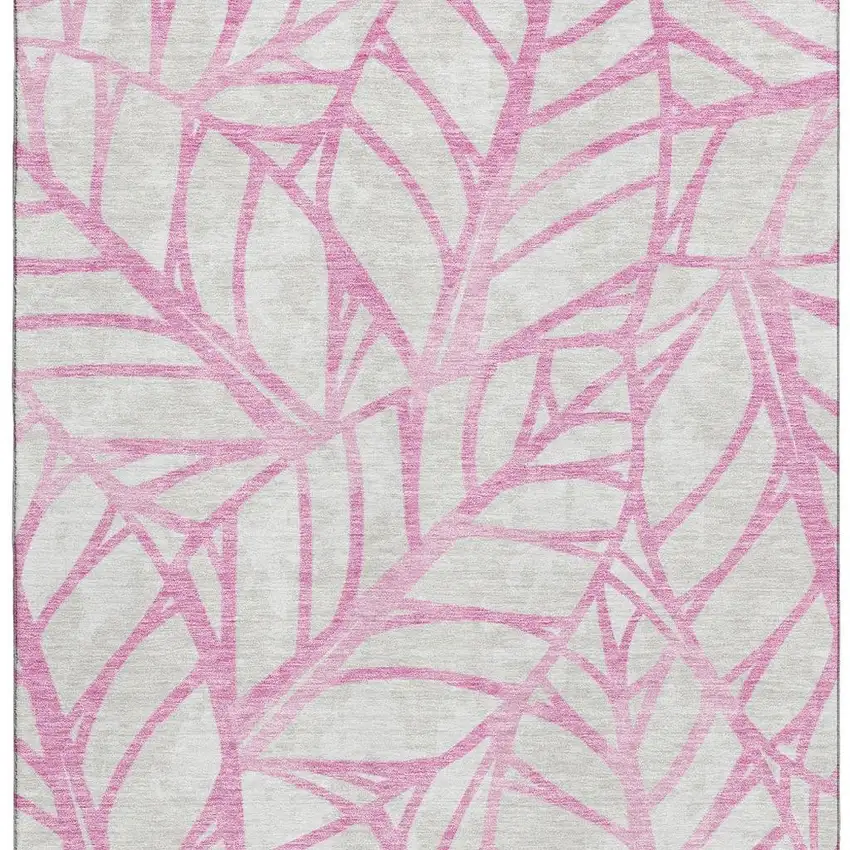 Pink And Beige Floral Washable Area Rug With UV Protection Photo 4