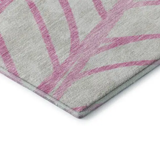 Pink And Beige Floral Washable Area Rug With UV Protection Photo 8