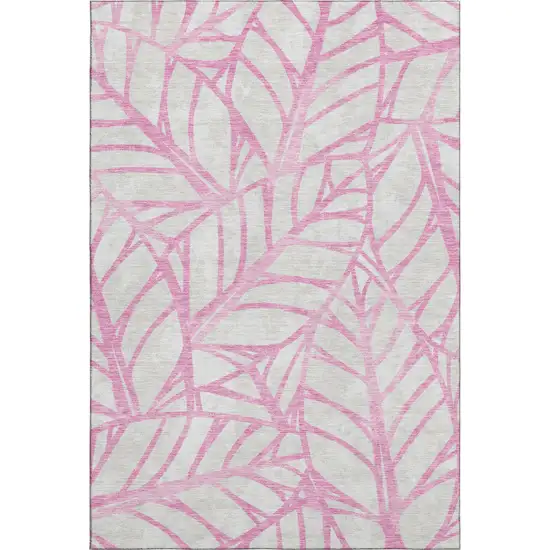 Pink And Beige Floral Washable Area Rug With UV Protection Photo 2