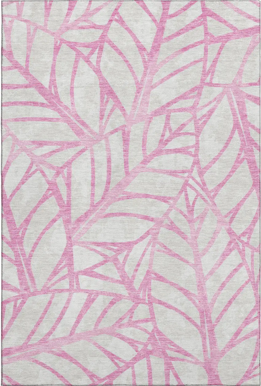 Pink And Beige Floral Washable Area Rug With UV Protection Photo 1