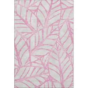 Photo of Pink And Beige Floral Washable Area Rug With UV Protection