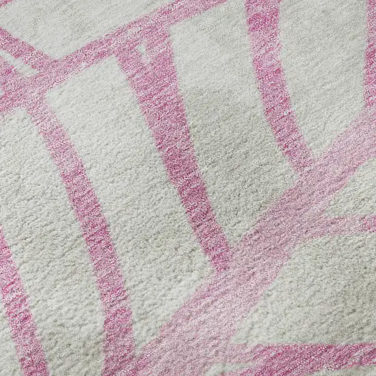 Pink And Beige Floral Washable Area Rug With UV Protection Photo 9