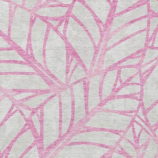 Pink And Beige Floral Washable Indoor Outdoor Area Rug Photo 6