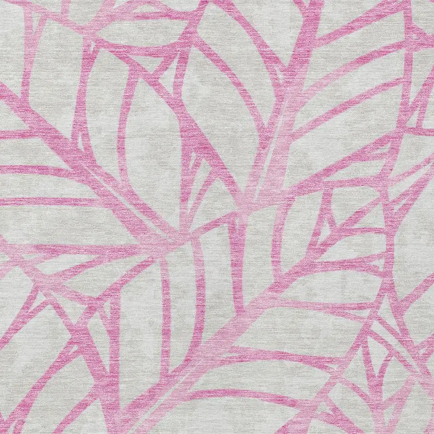 Pink And Beige Floral Washable Indoor Outdoor Area Rug Photo 6