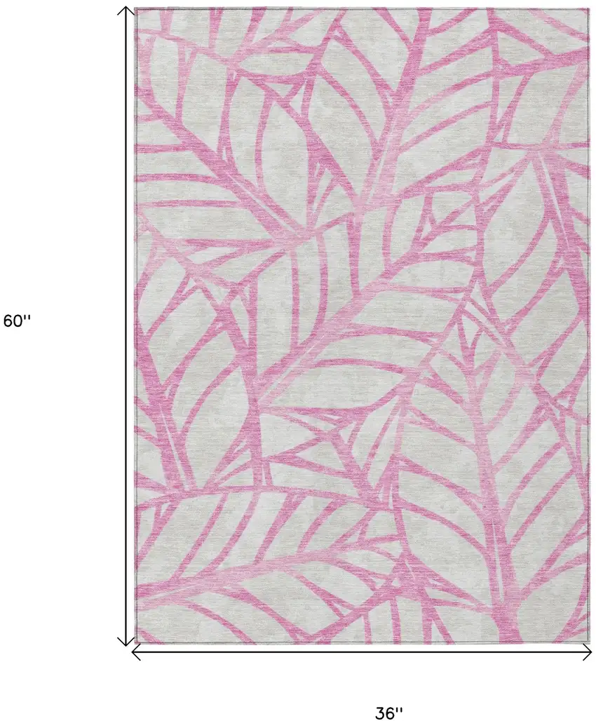 Pink And Beige Floral Washable Indoor Outdoor Area Rug Photo 3