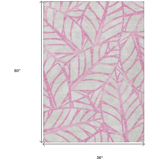 Pink And Beige Floral Washable Indoor Outdoor Area Rug Photo 3