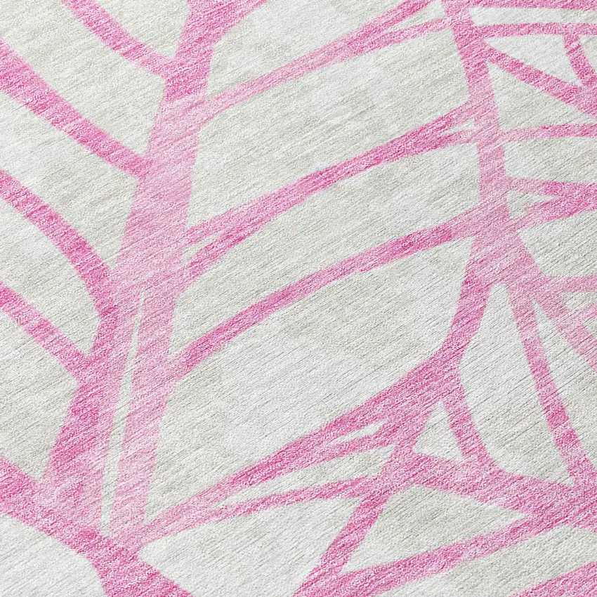 Pink And Beige Floral Washable Indoor Outdoor Area Rug Photo 5