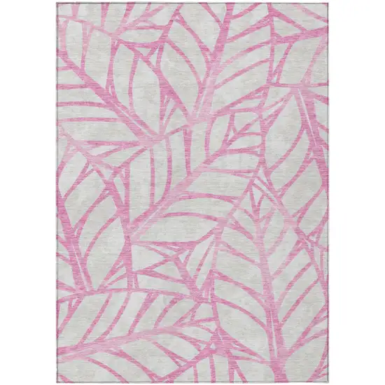 Pink And Beige Floral Washable Indoor Outdoor Area Rug Photo 1