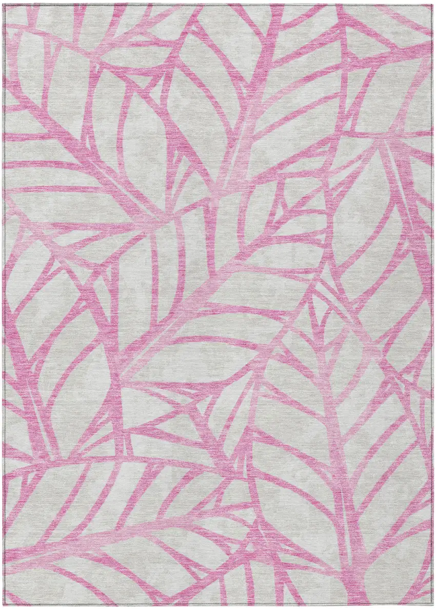 Pink And Beige Floral Washable Indoor Outdoor Area Rug Photo 1
