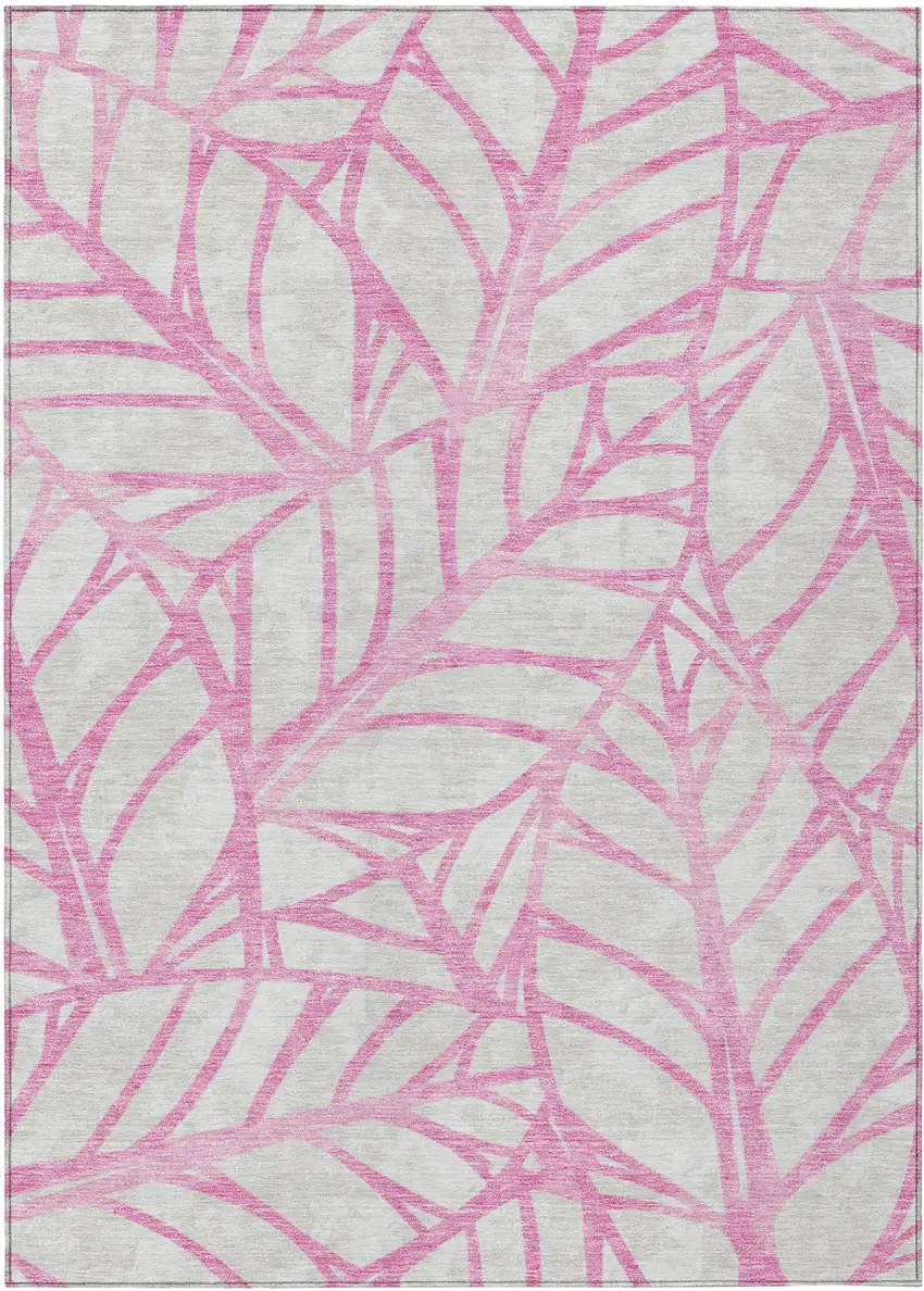 Pink And Beige Floral Washable Indoor Outdoor Area Rug Photo 1