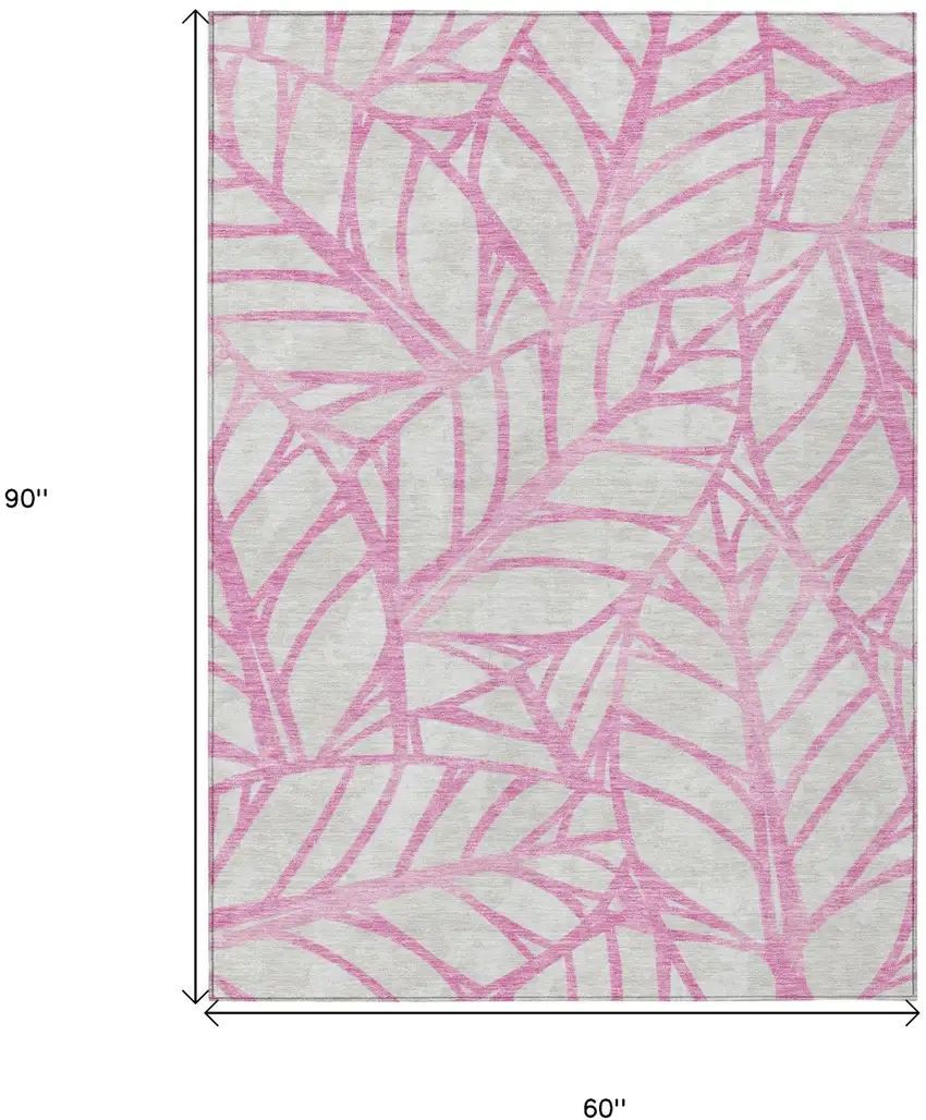 Pink And Beige Floral Washable Indoor Outdoor Area Rug Photo 3