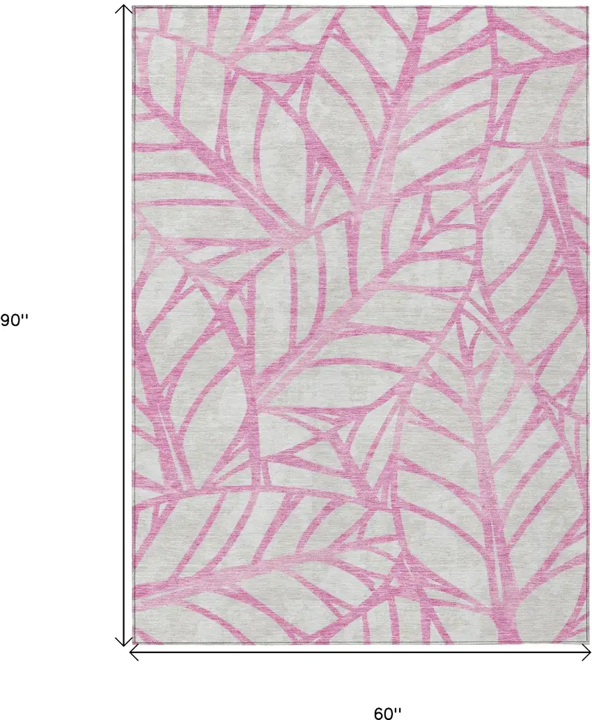 Pink And Beige Floral Washable Indoor Outdoor Area Rug Photo 3