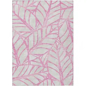 Photo of Pink And Beige Floral Washable Indoor Outdoor Area Rug