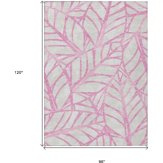 Pink And Beige Floral Washable Indoor Outdoor Area Rug Photo 3