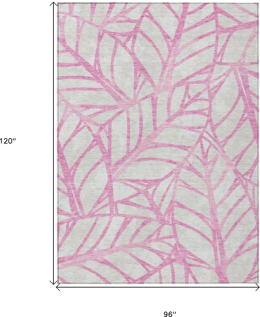 Pink And Beige Floral Washable Indoor Outdoor Area Rug Photo 3