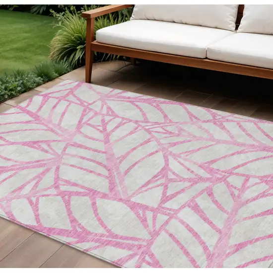Pink And Beige Floral Washable Indoor Outdoor Area Rug Photo 1