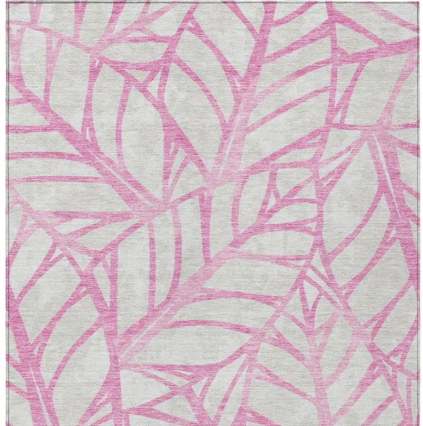 Pink And Beige Floral Washable Indoor Outdoor Area Rug Photo 5