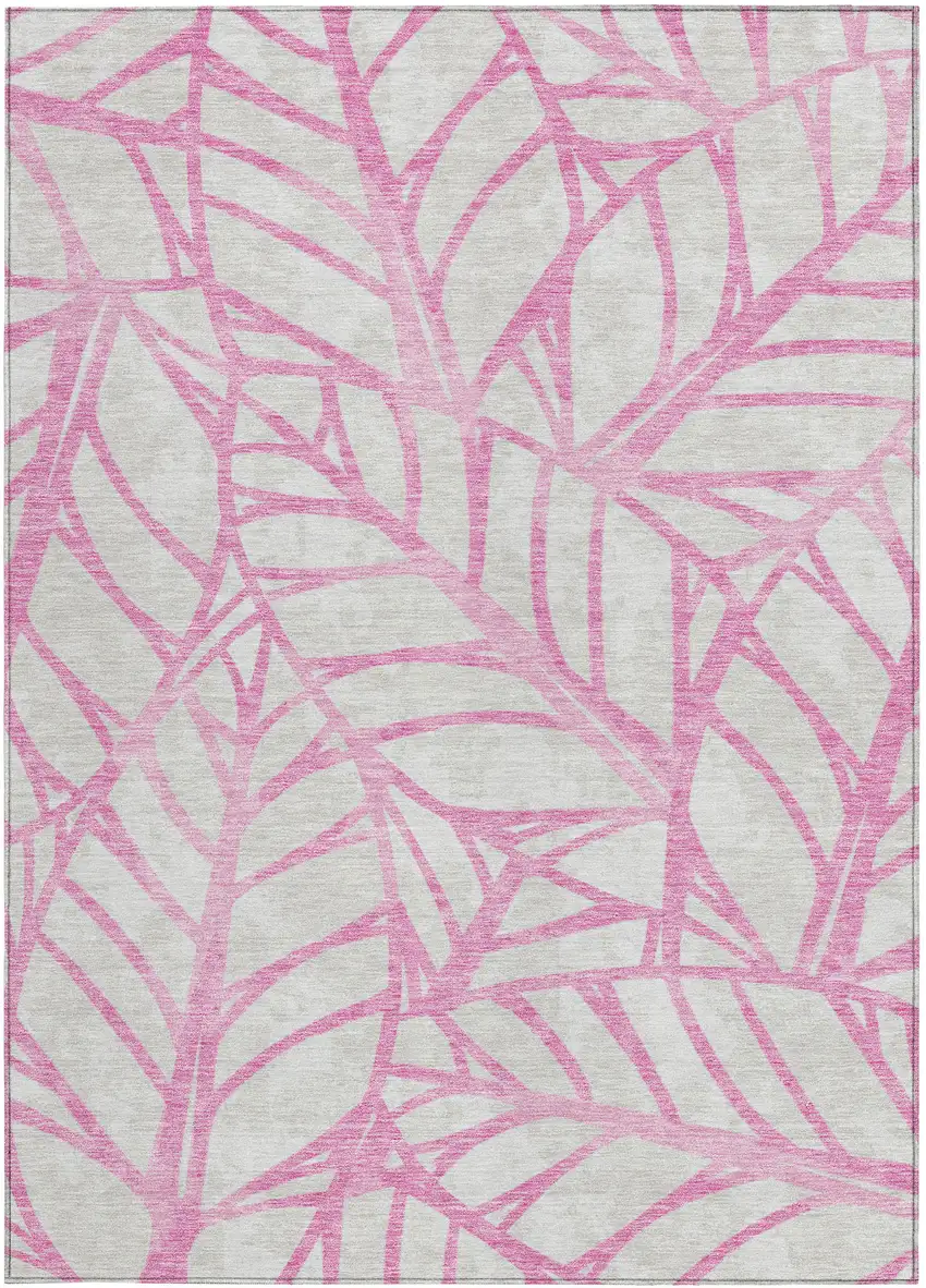 Pink And Beige Floral Washable Indoor Outdoor Area Rug Photo 7