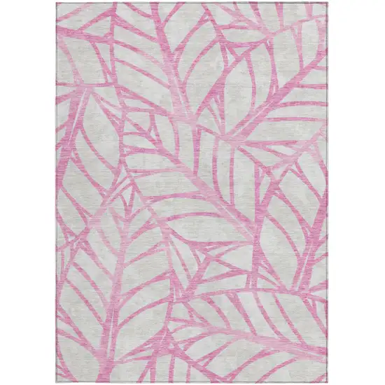 Pink And Beige Floral Washable Indoor Outdoor Area Rug Photo 7