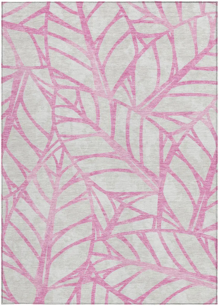 Pink And Beige Floral Washable Indoor Outdoor Area Rug Photo 7
