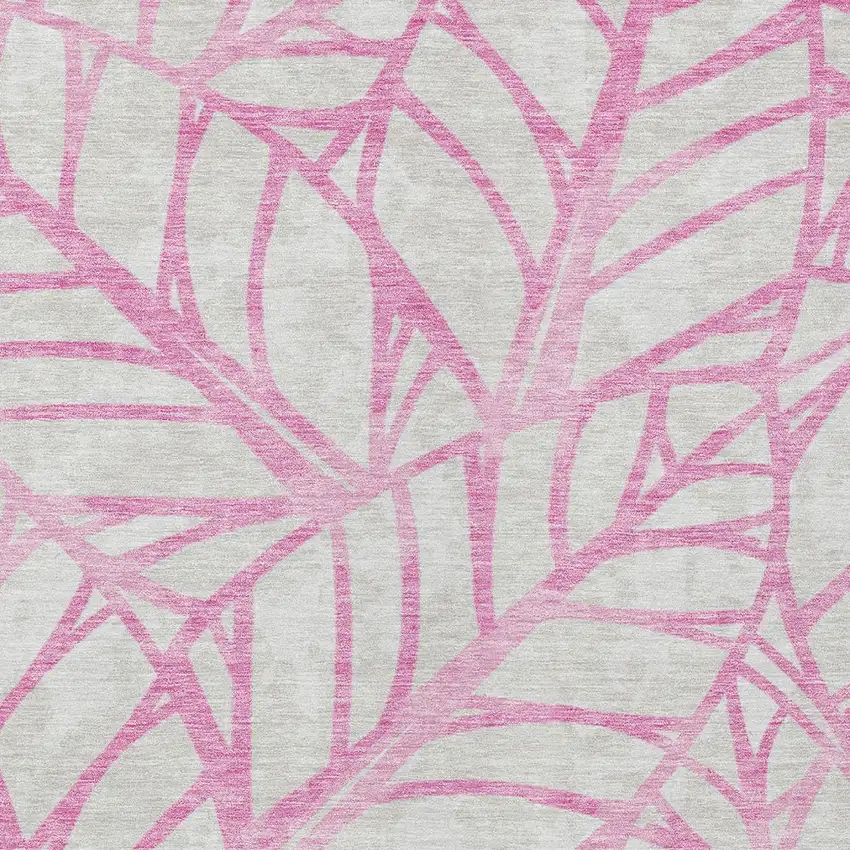 Pink And Beige Floral Washable Indoor Outdoor Area Rug Photo 5