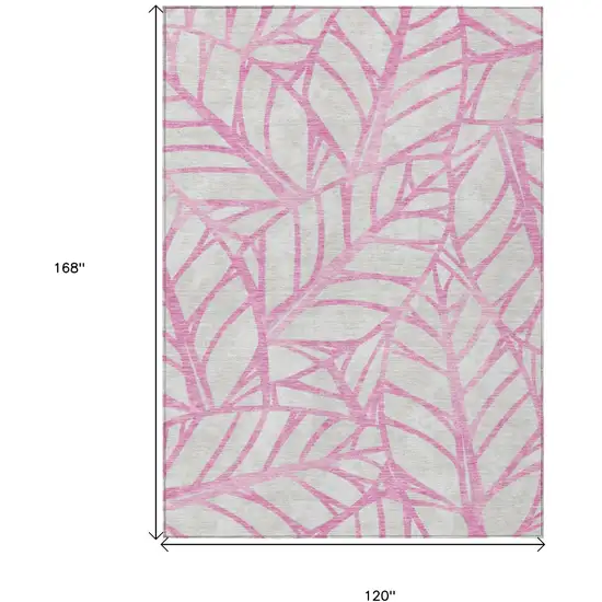 Pink And Beige Floral Washable Indoor Outdoor Area Rug Photo 3