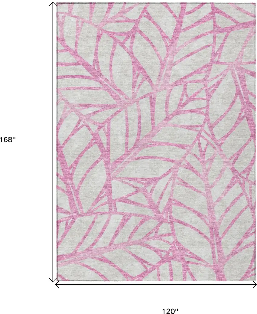 Pink And Beige Floral Washable Indoor Outdoor Area Rug Photo 3