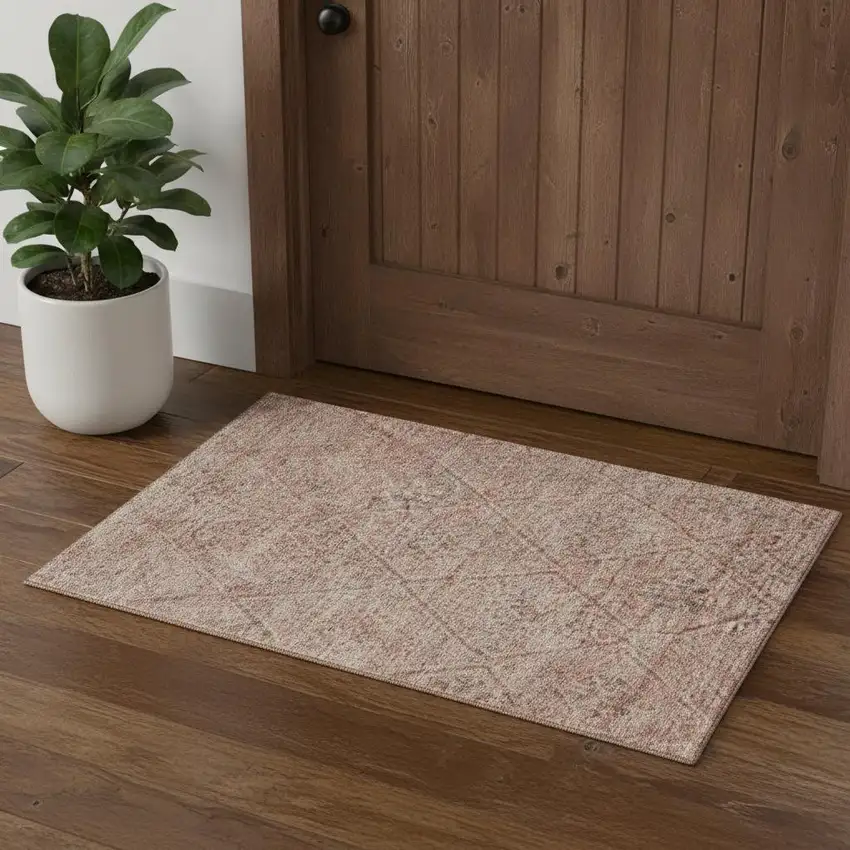 Pink And Beige Moroccan Washable Area Rug With UV Protection Photo 1
