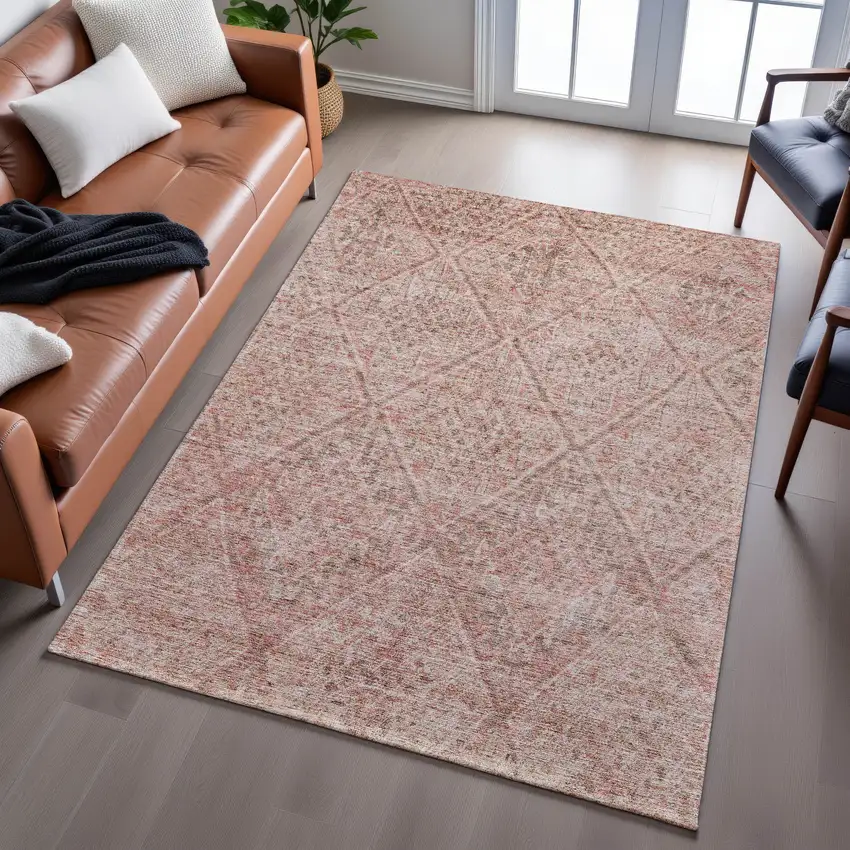 Pink And Beige Moroccan Washable Area Rug With UV Protection Photo 1